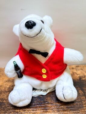 3/$30 Coca-Cola | Vintage 1997 Bean Bag Polar Bear Plush w/ Waistcoat & Bow Tie